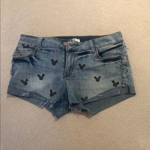 BP denim jean shorts with Mickey Mouse.